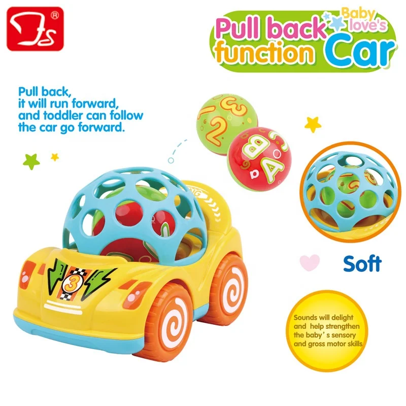 FiveStar Unisex Sensory Play Baby Tumble Pull Back Car Toy Soft Rubber Rattle Teether for Kids 5-7 Years Made of Plastic