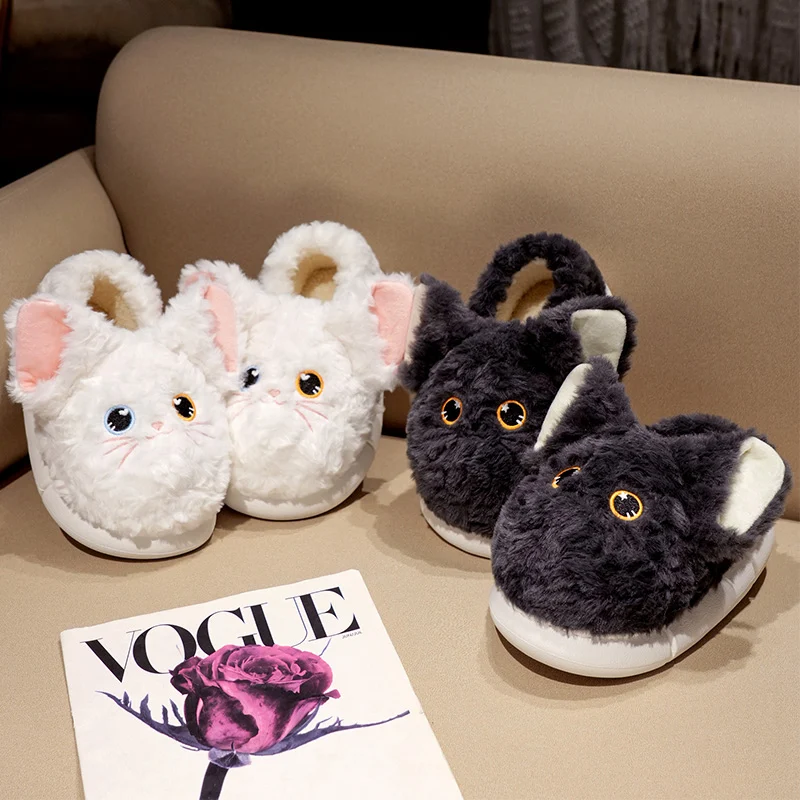 Wholesale Cute Devon Cat Fluffy Slippers for Women Soft Cotton Fabric Lining and EVA Outsole Comfortable House Shoes
