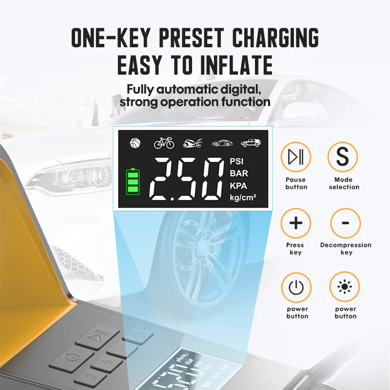 CARSUN Cordless Electric LED Flashlight Electric 12V Car Motorcycle Inflator High Pressure Tire Inflator Bicycle Tire Inflators