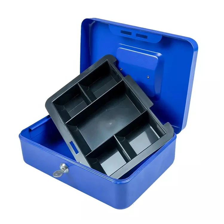 Blue metal cash box money saving safe cash box for kids