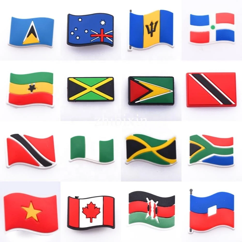Popular Designs Available Promotional Country Flag Shoes Decoration Charms Soft PVC Shoe for DIY Clog