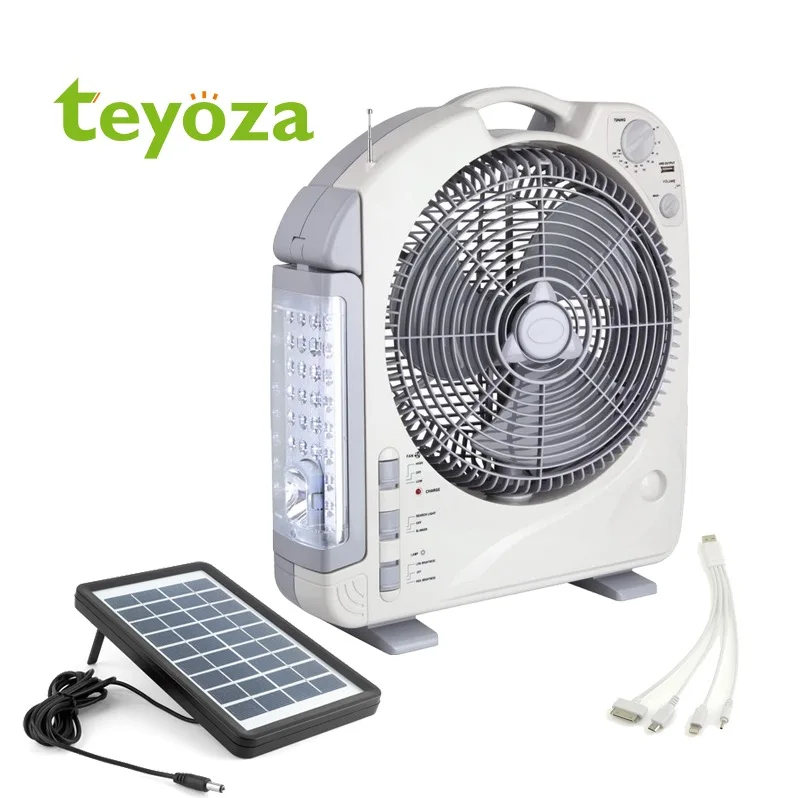 teyoza ac/dc portable rechargeable Battery powered box fan solar power with radio and