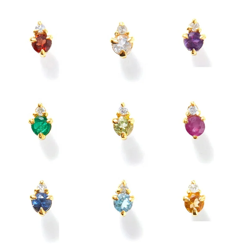 Gemnel custom 925 silver 18k gold plated multi gemstone birthstone stud earrings