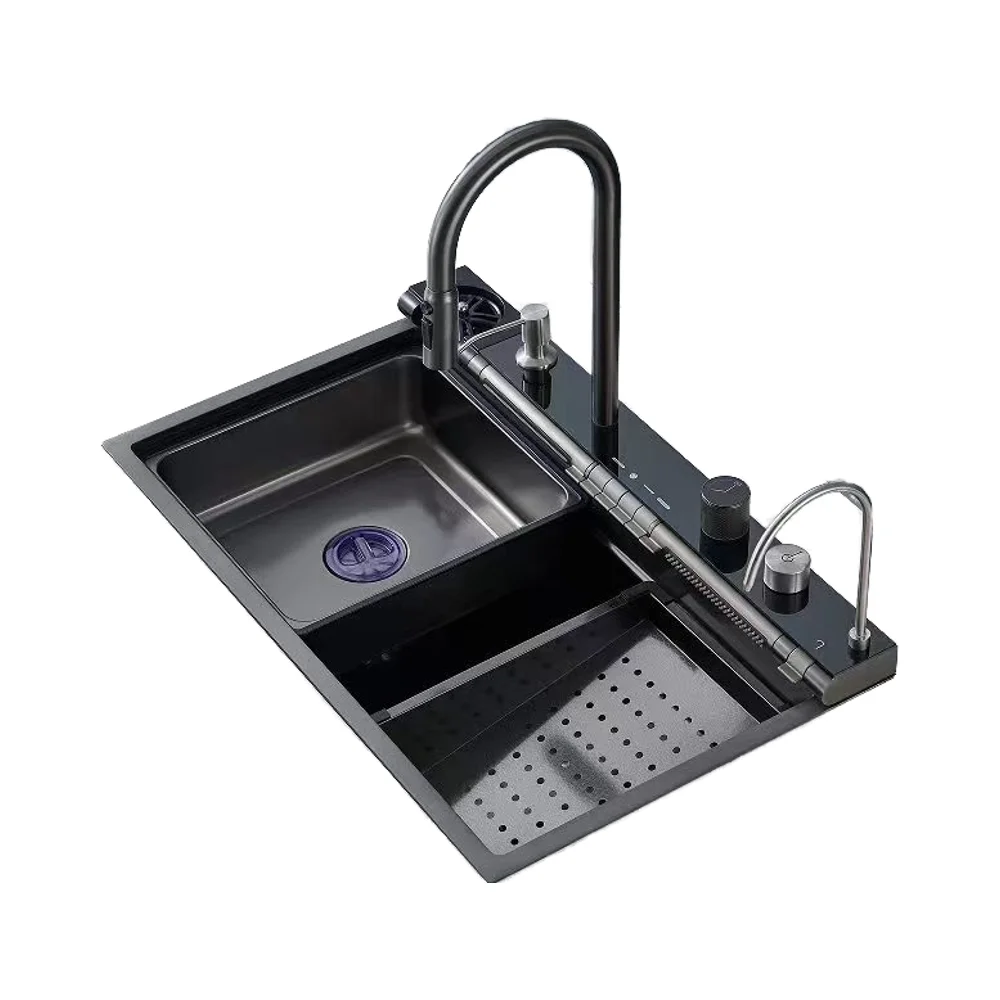Роскошная умная кухонная раковина из нержавеющей стали многофункциональная современный водопад одна чаша подмонтированная цифровая набор