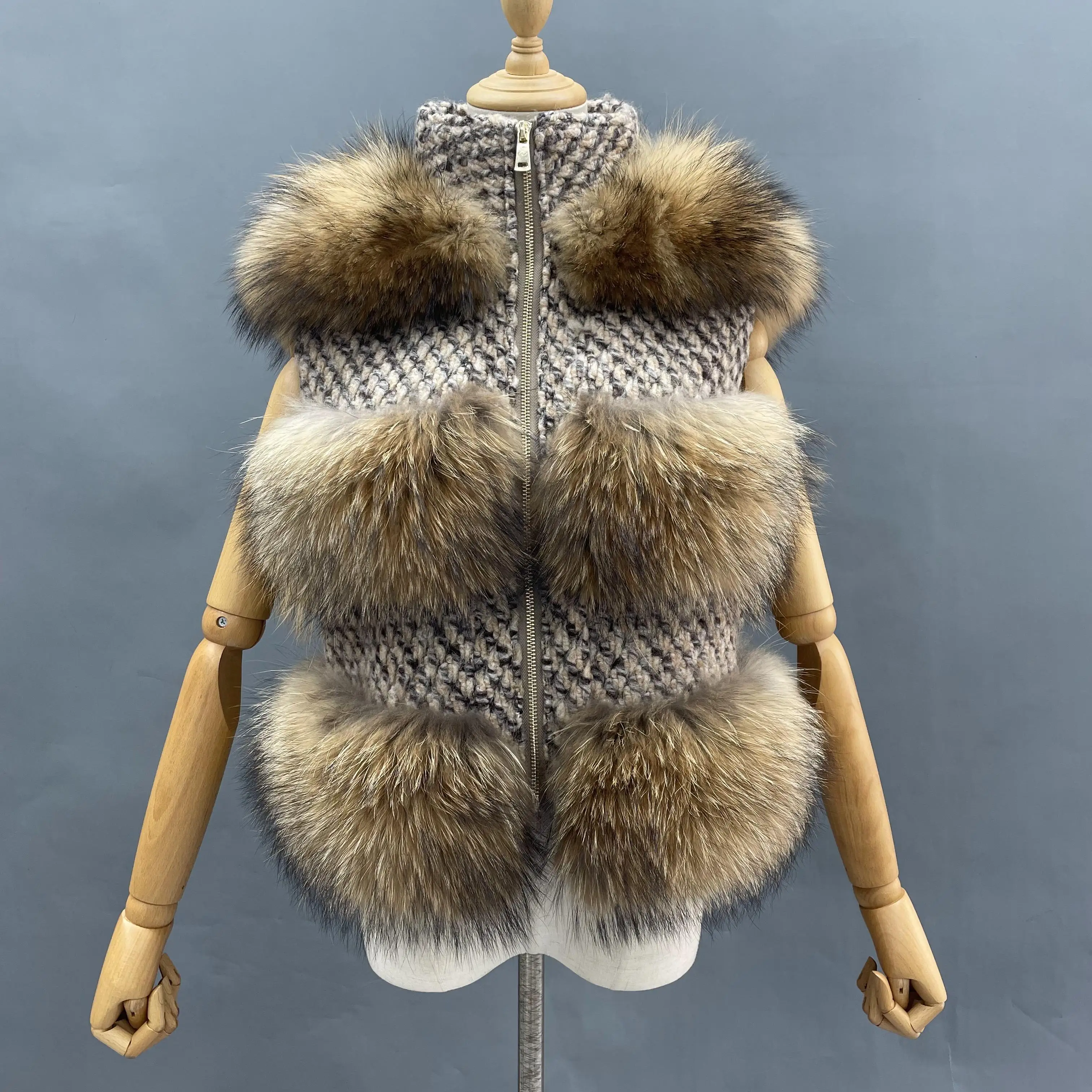 Luxury Popular Women Fluffy Natural Real Raccoon Fur Vest Coat