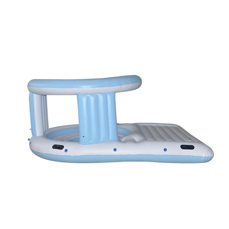 Custom Inflatable Pool Party Island Float water floating island with inflat dome tent 4 person inflatable raft tropical