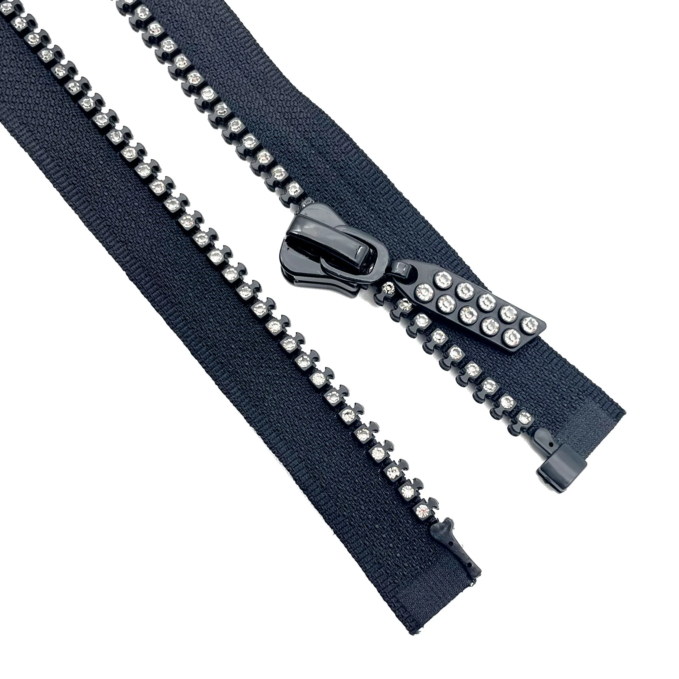 Free Sample Diamond Zipper Decorative Plastic Zipper Open End Auto Lock Zipper With Rhinestones