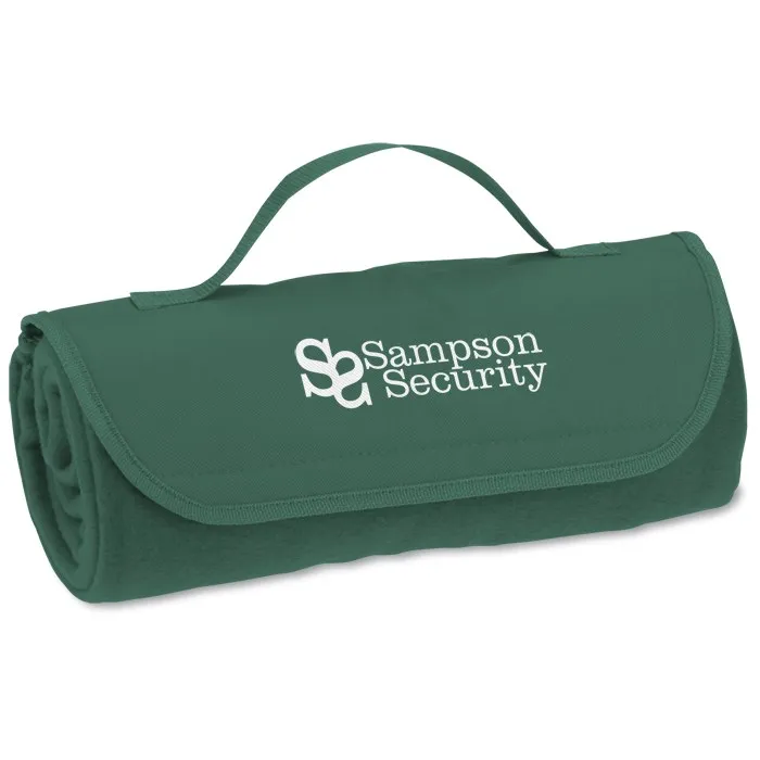 Customized Logo Anti-pilling Rolled Fleece Travel Blanket With Carry Strap  roll up picnic blanket