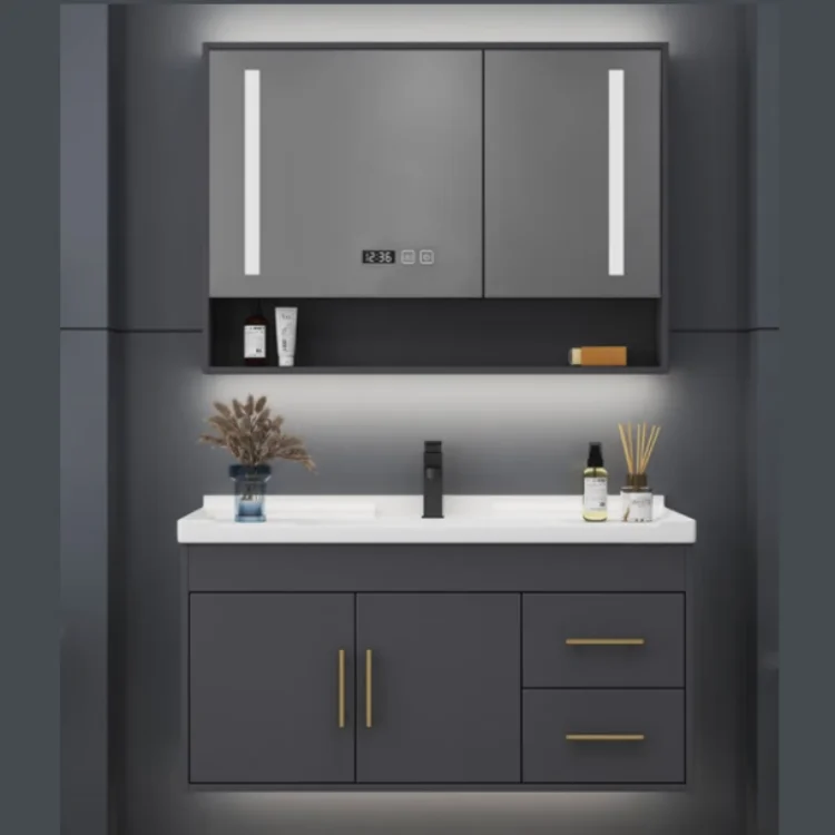 European High Quality Commercial Vanity Bathroom Cabinet With Sink Lighting Bath Furniture