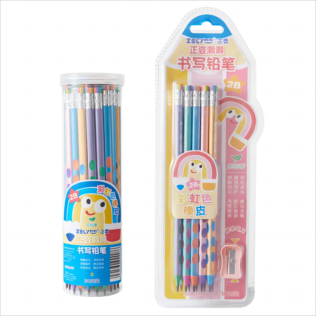 Grooves 2B Pencils Pearl color 2B Pencil student use writing pencil with rainbow eraser