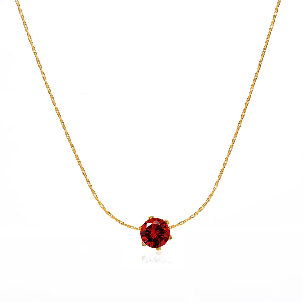 Wholesale Colorful CZ Birthstone Necklace Round Stainless Steel Chain Necklace Fashion Birth Stone Zircon Necklace For Custom