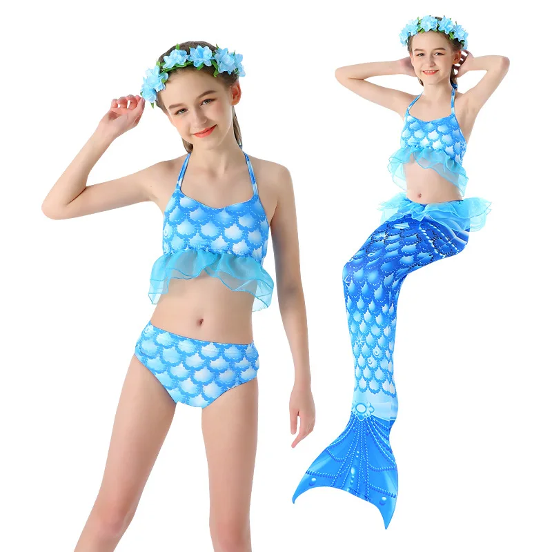 Wholesale Eco Friendly Recycle Swimwear Garment Bathing Suits Girls 3 pcs Mermaid Swimsuit Cute Young Child Bikini Kids Swimwear