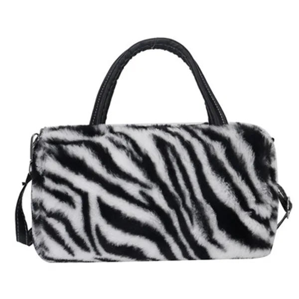 American Popular Fur Design Women Handbag Match Shoes Set Zebra Pattern Bags Purse With Slippers