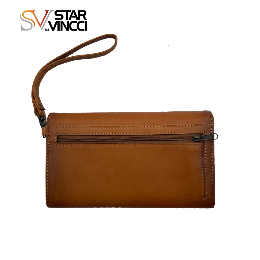 High Quality Retro Genuine Leather Wallet Unisex Long Handheld Sling Wallet Rivet Design Card Holder Bag