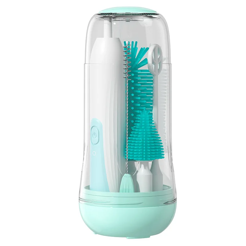 Portable Silicone Baby Bottle Cleaning Brush Set Eco-Friendly Electric Long Hand-Design Travel Brush with Drying Base