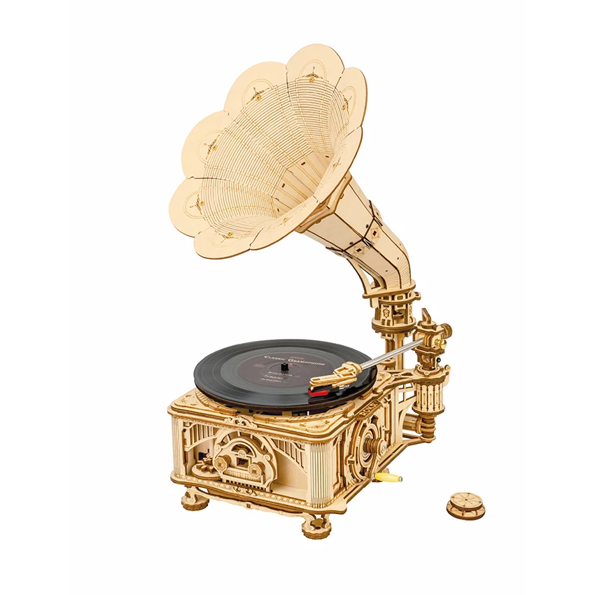 Robotime Rokr Drop Shipping LKB01 Classical gramophone DIY Handmade Assembled Toys 3D Wooden Puzzles