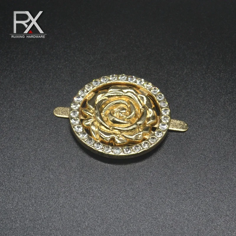 custom Diamond rose metal logo zinc alloy label decorative tag logo round tag for handbag clothing Brand Mark Symbol purse label