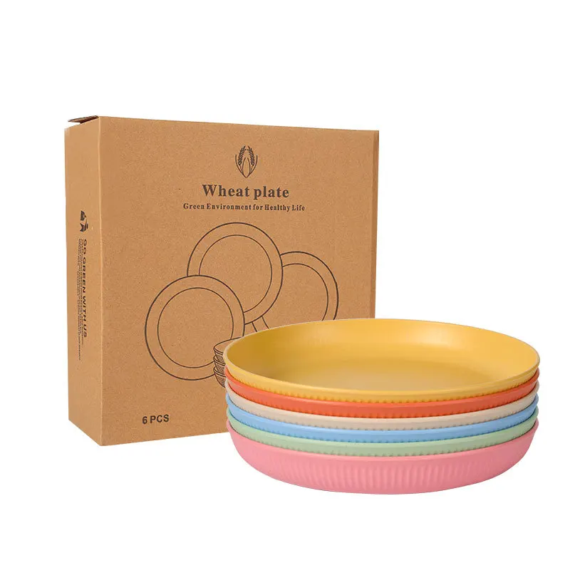 8 Alternative Color 9inch Microwave and Dishwasher Safe Wheat Straw Plate Deep Dinner Plates Set for Kitchen