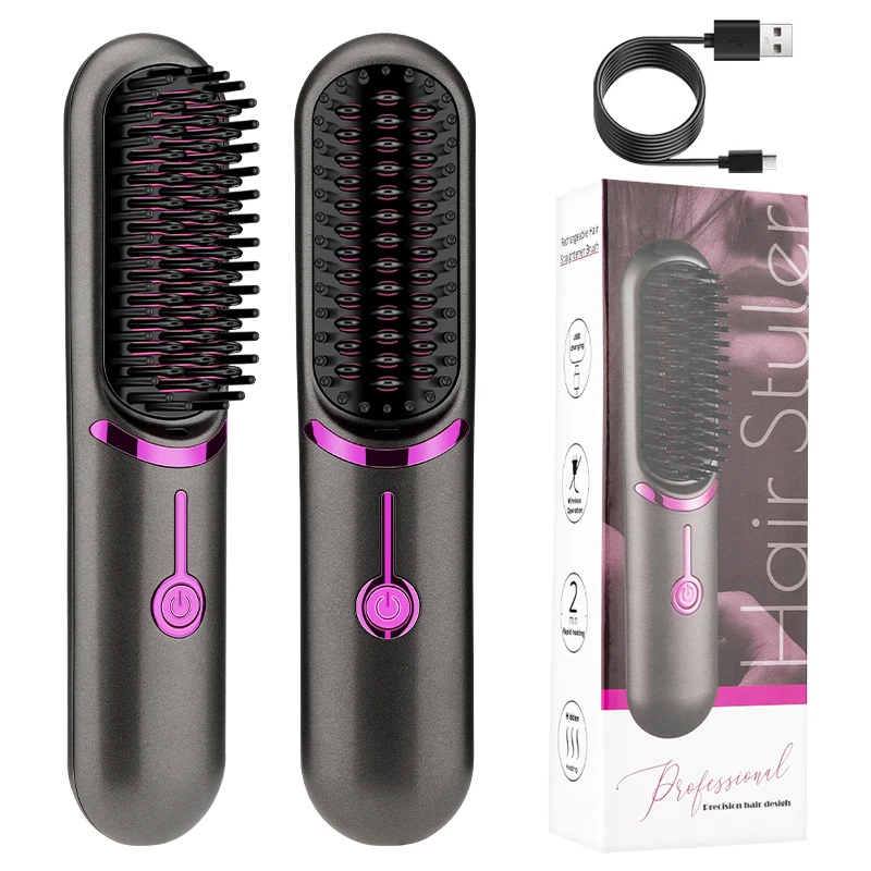 Suttik JK-608 Portable straight hair comb hair straightener Three gear temperature adjustable gray cordless straight hair comb