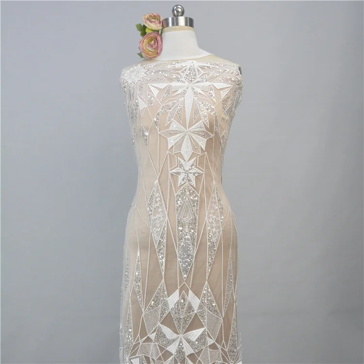Customized High Quality Fashion Style Design Fancy Diamond Pattern Embroidery Lace Fabric With Sequin