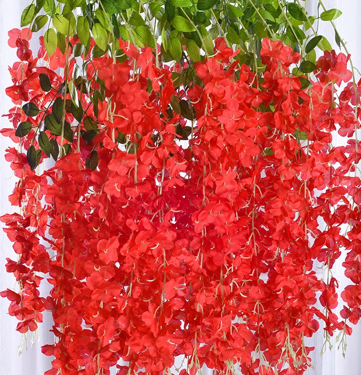 Artificial 3 branches  Hanging Flowers Wholesale Purple Wisteria Flower for Wedding Shopping Mall Landscape Gardening Decorative