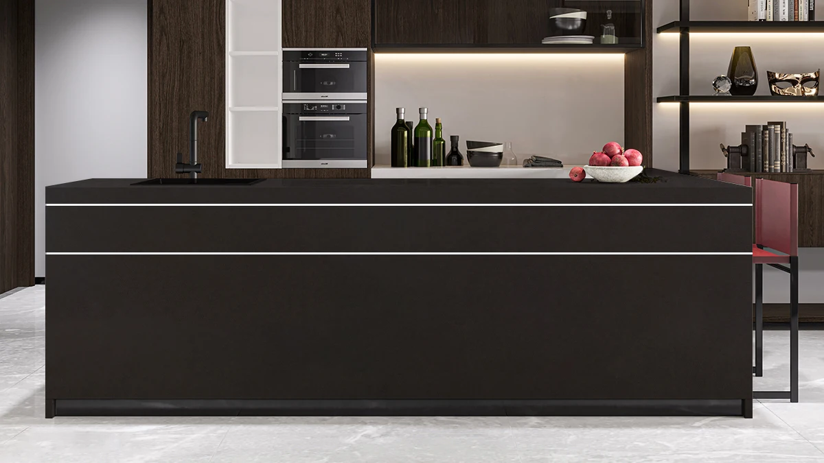 AST OEM/ODM Polished custom design free sample kitchen island tops Black 4052 Artificial Quartz Countertops