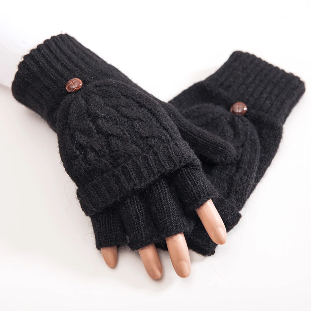 Custom Pair Women Half Finger Gloves Thick Thermal Gift Autumn Winter Warm Gloves Artificial Wool Knitted Soft Gloves