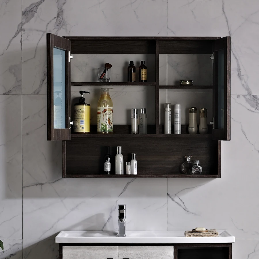 K213A Nordic style customized plywood bathroom wall hung wash basin mirror cabinet