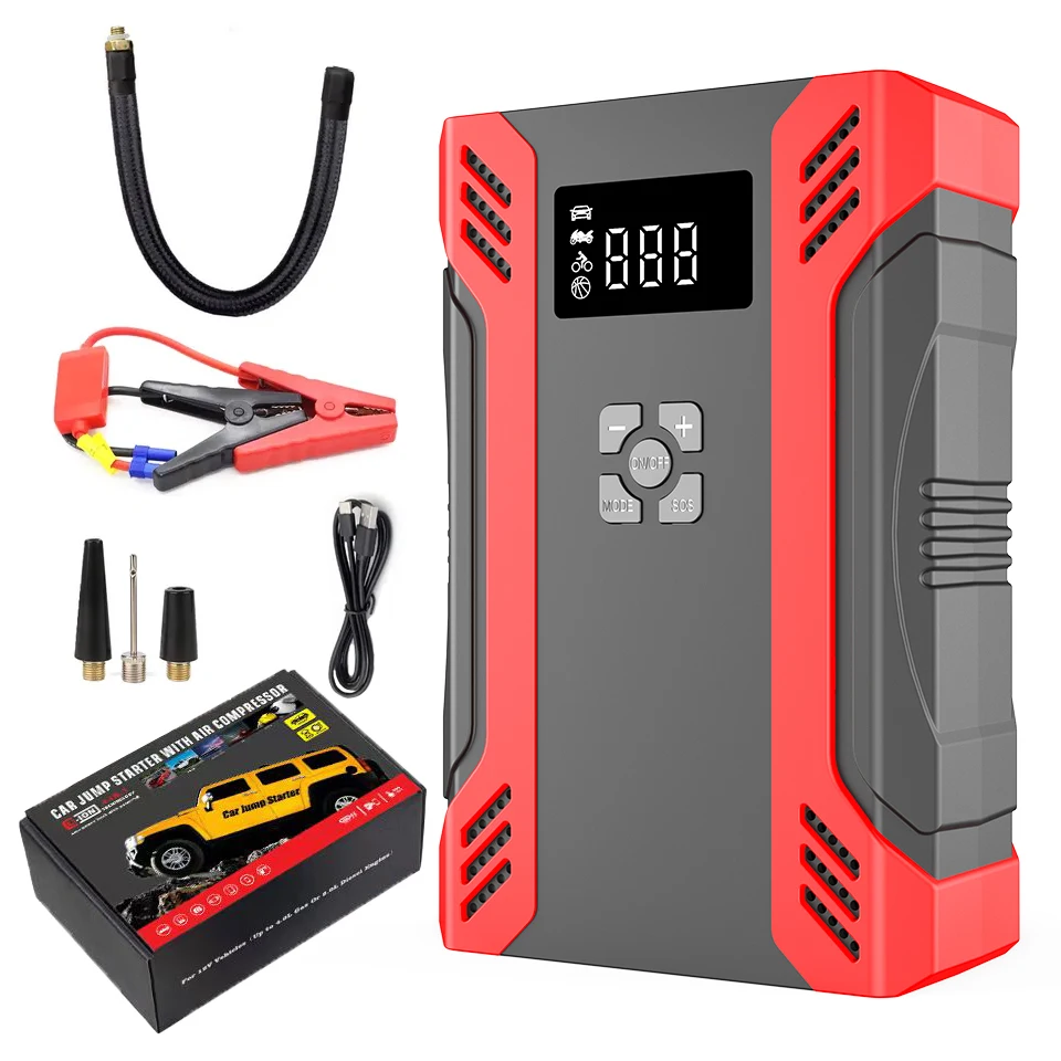 Оптовая продажа от производителя, автомобильное пусковое устройство с воздушным компрессором, портативное 12 В, литиевая батарея, пусковое устройство