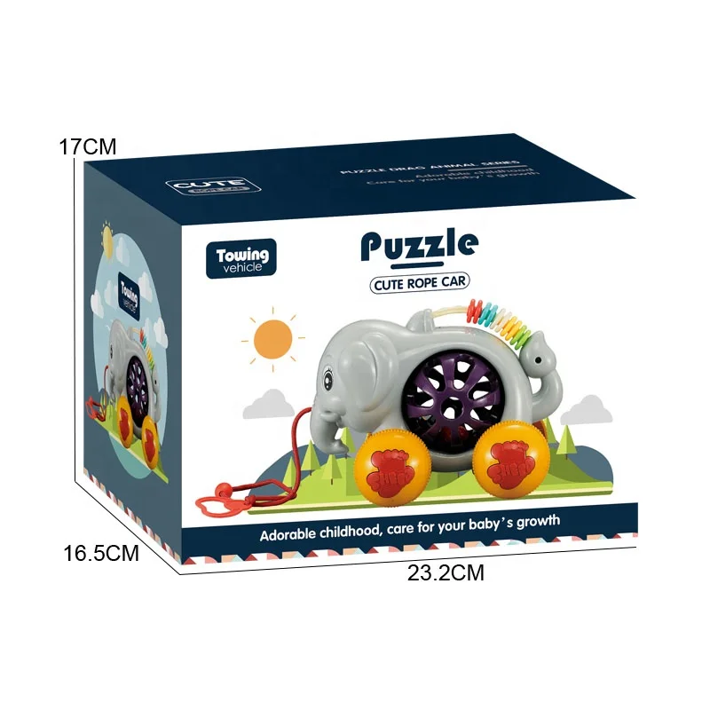Educational Toddler Push Along Toy Sliding Learning Walking Toys Cartoon Animal Push Pull String Toy