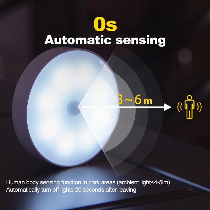 LED Motion Sensor Light Wireless Night Light Under Cabinet Light Closet Lamp Smart Wall-Mounted Body Induction Lamp home Decor