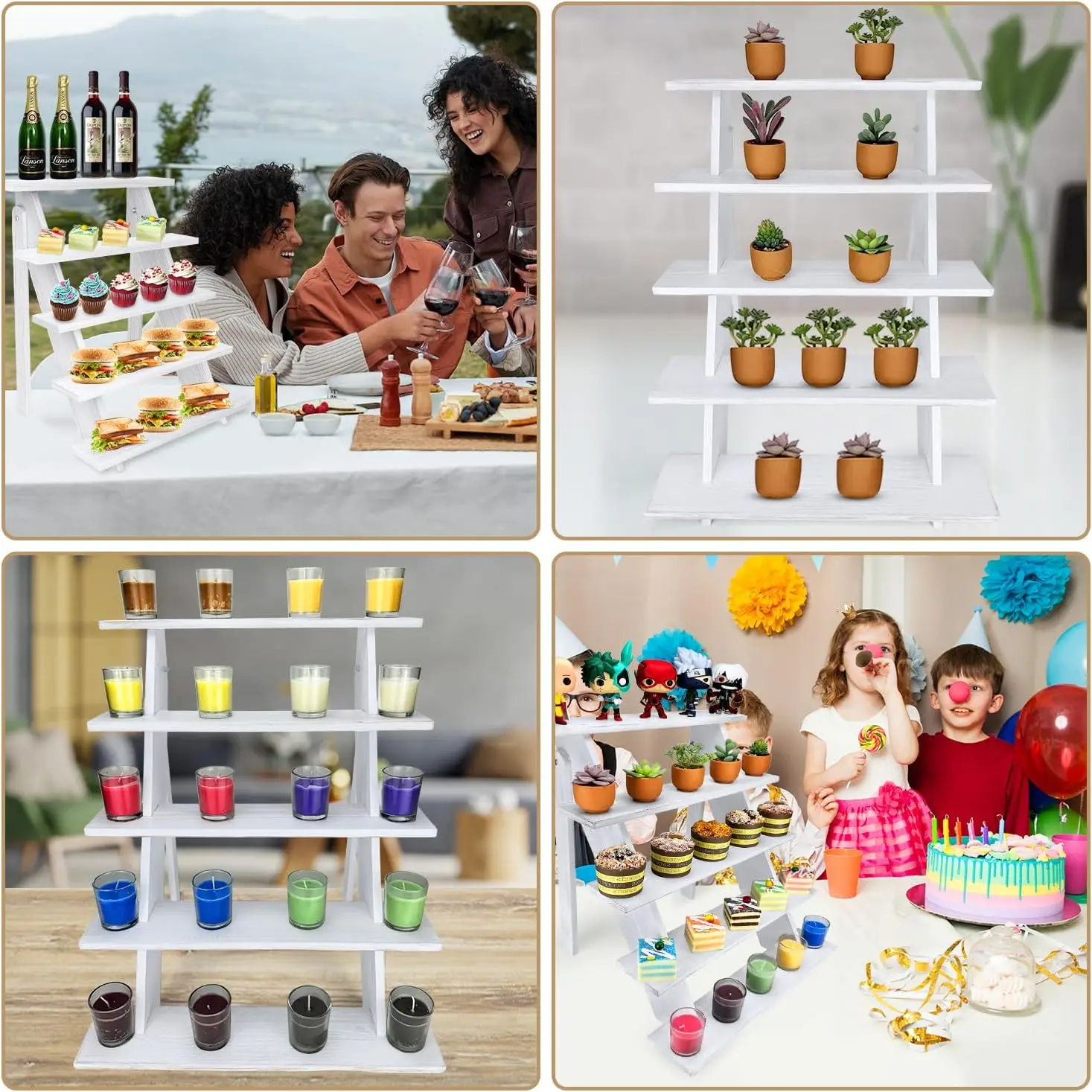 White Wooden Cube Dessert Display Riser Figures Jewelry Food Risers Buffet Table 5 tiered wooden tray stand racks for buffet