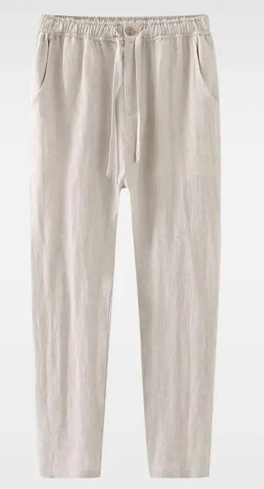Customized Mens Casual 100% Linen Pants Wide Leg Solid Color Lightweight Elasticated Waist Straight Leg Linen Trousers