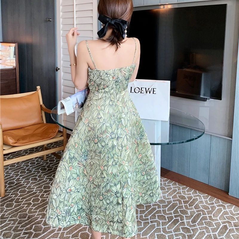 High Sense of Luxury Light luxury Tube top Printed sling Banquet Dress design Sense Temperament Waisted A-line slim Dress