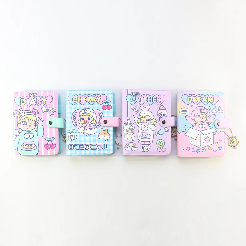 Kawaii Korea hardcover leather 6 rings binder planner spiral notebooks stationery A6
