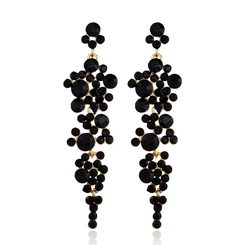 Wholesale Gold Plated  Black Champagne Teardrop elegant Earring Red  Crystal Chandelier Dangle Earrings