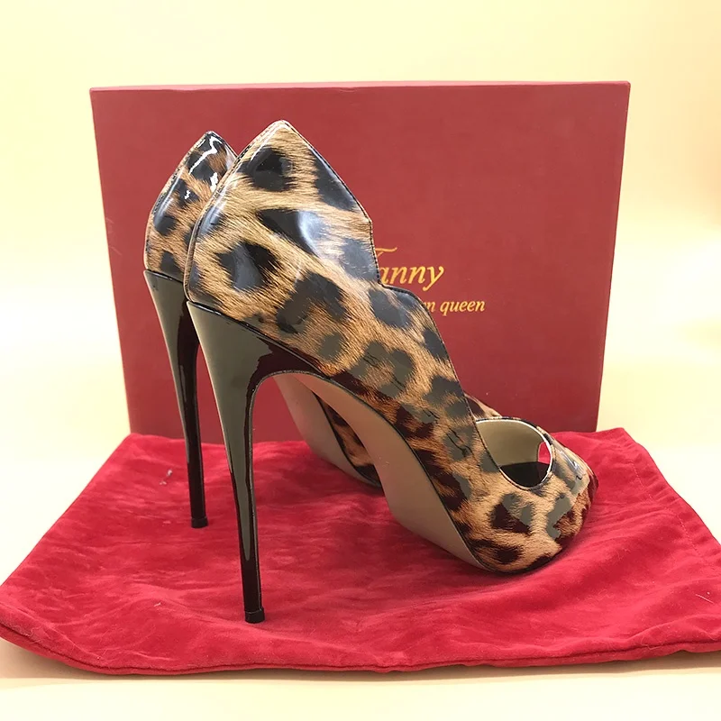 New Arrival Red Bottom Peep Toe Leopard Shoes Sexy High Heels Women Stiletto Pumps Shoes Plus Size