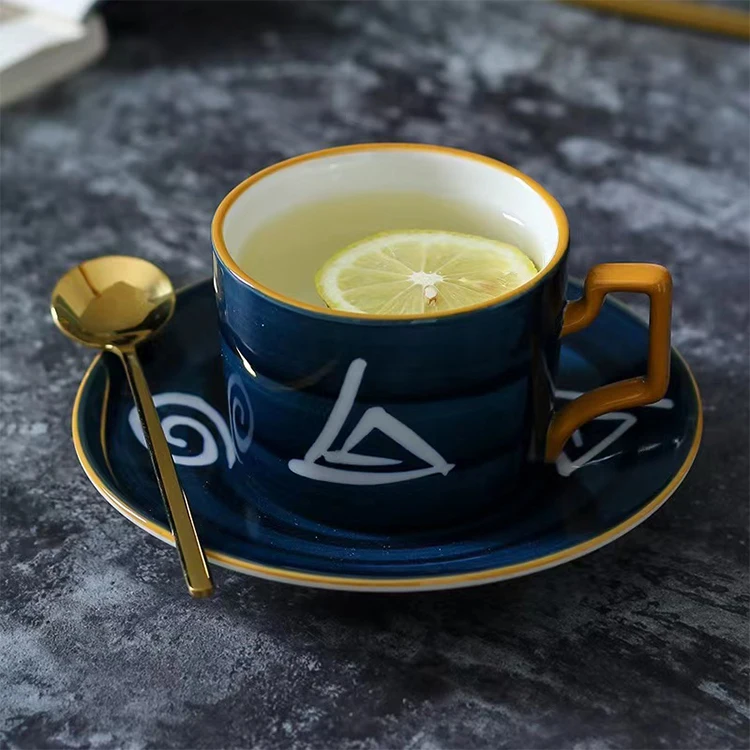 Milk Tea Cup Saucers for Restaurant Cafe Ceramic Tea Cups & Saucers Custom Ceramic Espresso Coffee Cup Set