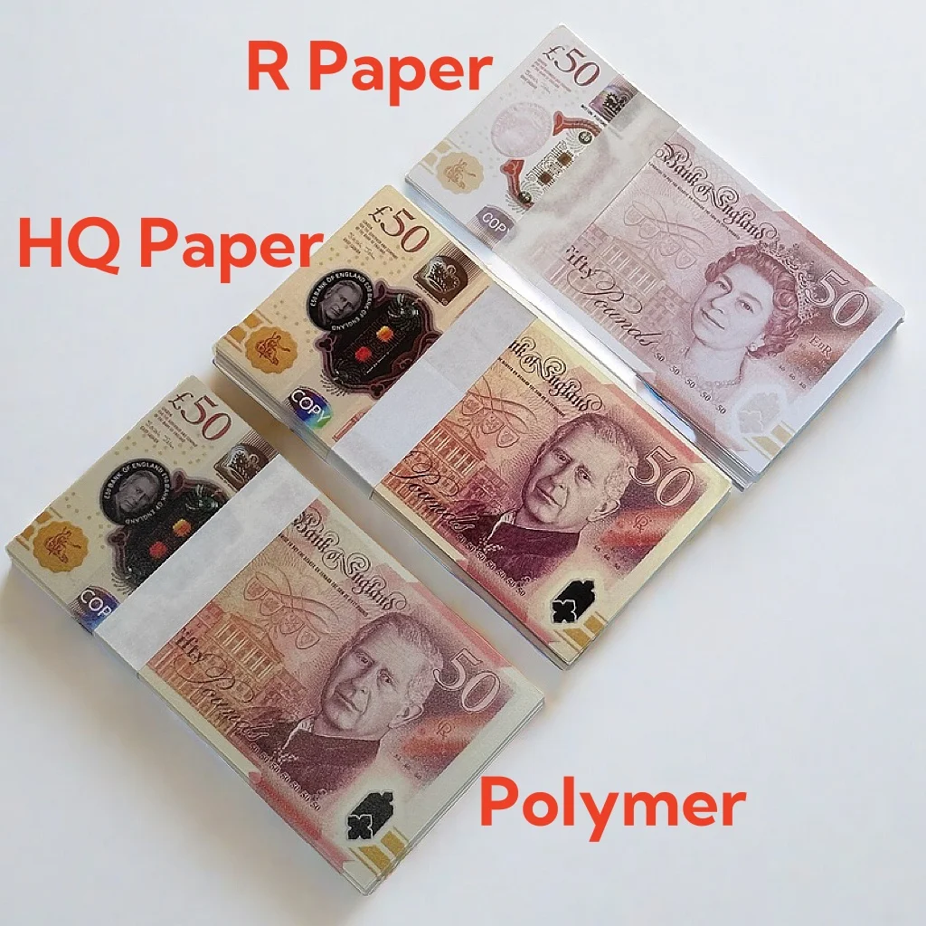 High Quality Custom 5 10 20 50 Pound Notes UK Plastic Bank Notes New Production Party Prop Money Realistic Prop-money
