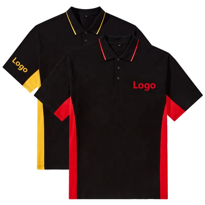 OEM Custom Logo Two Tone Polyester Cotton fabric Staff Uniform black Shirts Unisex Golf Business Polo T-Shirts