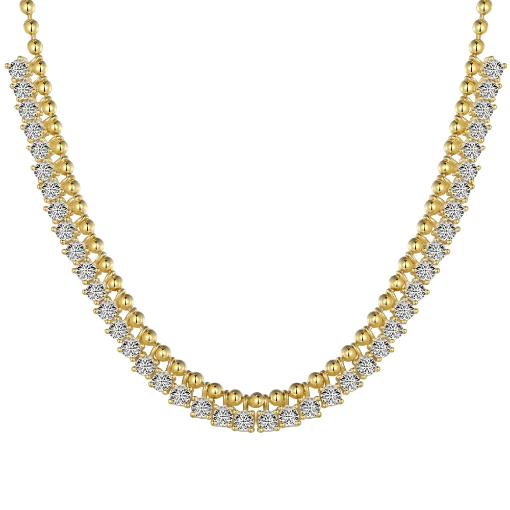 Dylam Classic Fine S925 Sterling Silver Necklace 18K Gold Plated Cz Zircon Diamond Half Tennis Cz Necklaces For Women Jewelry
