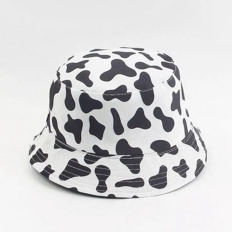 
Hot Sale Cow Cartoon Pattern Printing Fisherman Hat Women And Men New Double-sided Basin Hat 