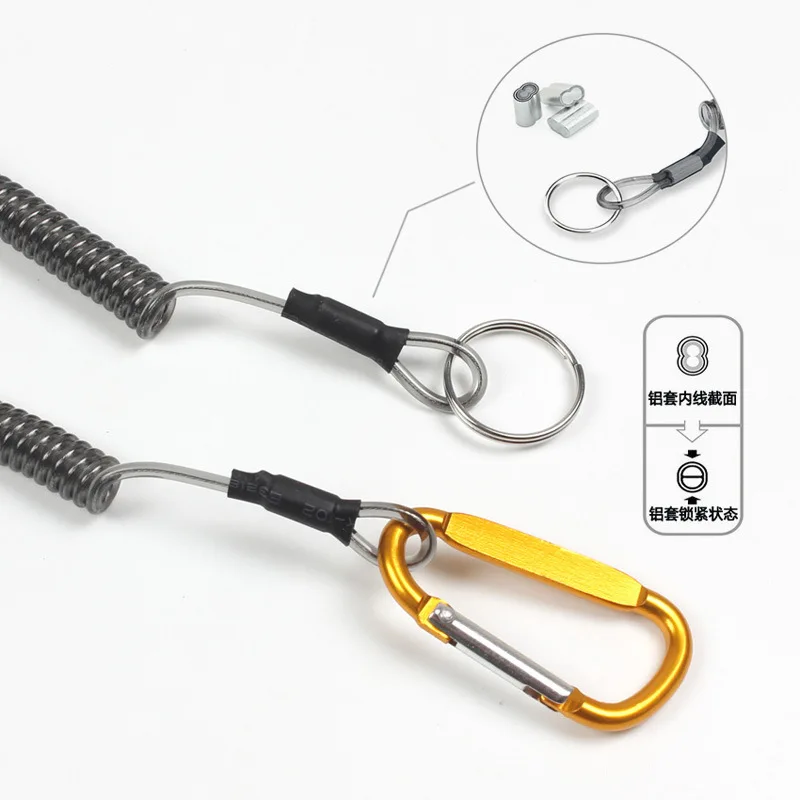 1.5m CoiCord Stretch Tether Key Chain Lobster Clasp Hook Lockable Cord Stripe Safty Rope Elastic Coil Fishing Lanyard Keychain