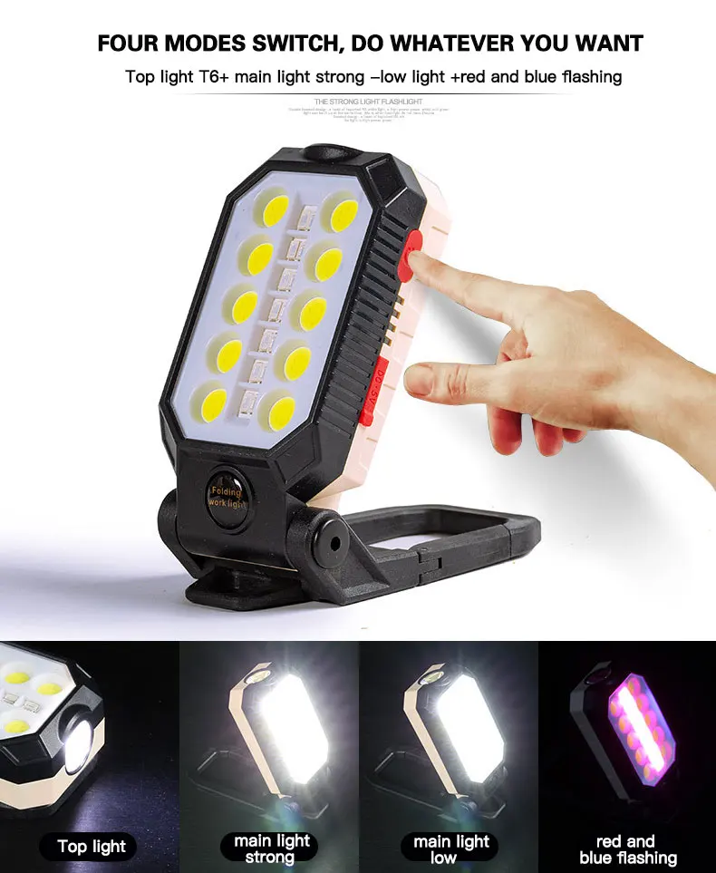 USB Rechargeable COB Folding Work Light 4 Modes T6 LED Camping Flashlight Torch Lantern Emergency Light Magnetic Car Inspection