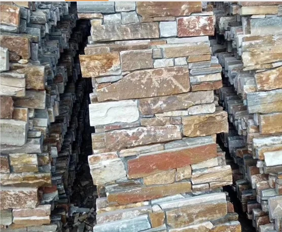 Certified Natural Slate Culture Stone Cement Back Stacked Panels Split Surface Finish For Outdoor Wall Cladding