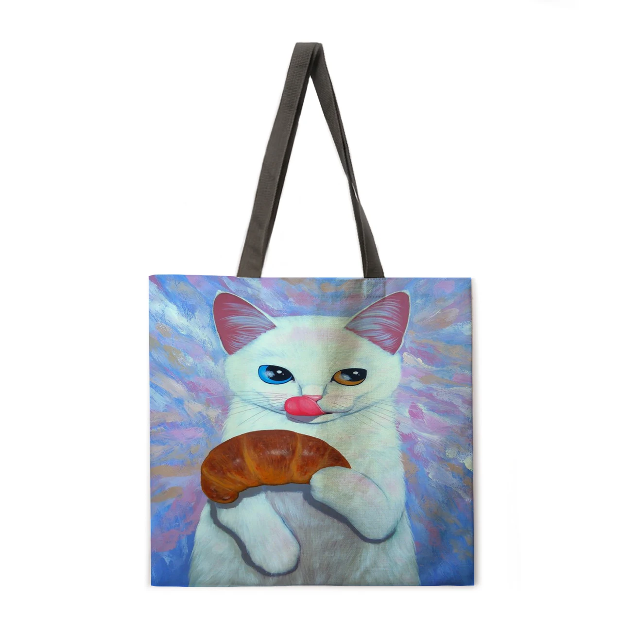 Wholesale Lady Hand Reusable Shopping Bag Greedy Cat Series Printed Casual Travel Bag