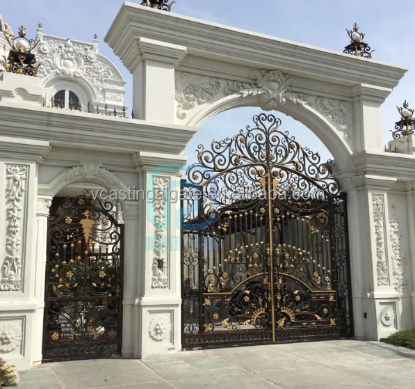 High Quality garden arch wrought iron channel main gate grill design simple double door security driveway metal gates