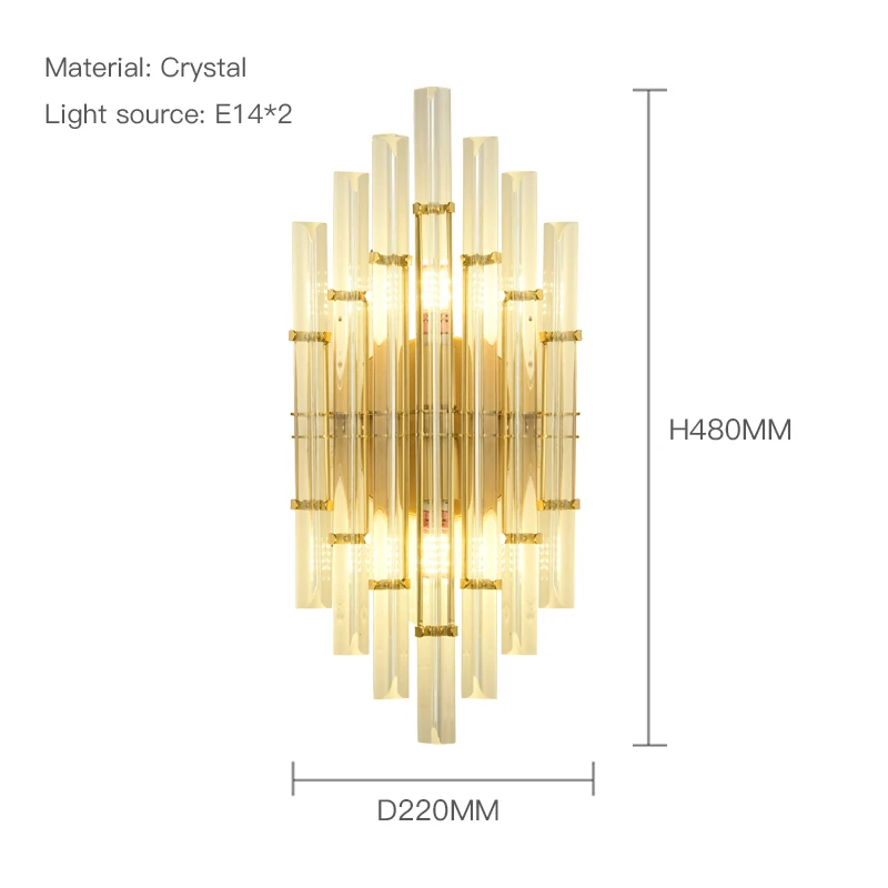 Modern Hotel Indoor Brass Living Room Bedside Luxury Wall Light Sconce Gold Iron Crystal Wall Lamp For Home Bedroom Decoration