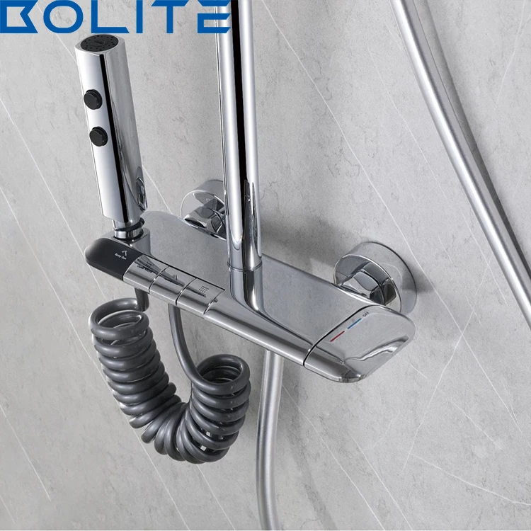 Luxury Chrome Shower System Four-function Bathroom Shower Faucet Set Rainlfall Bathroom Mixer Taps Bidet Shower Set Grey