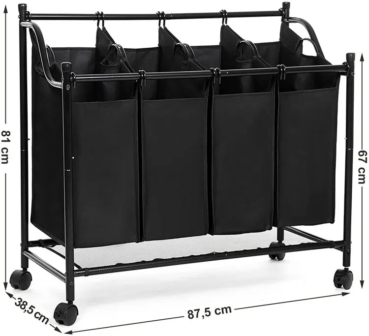 SONGMICS Cheap Unique Flexible Folding Plastic Fabric metal Rolling Trolley Collector Sorter Basket laundry basket with wheels